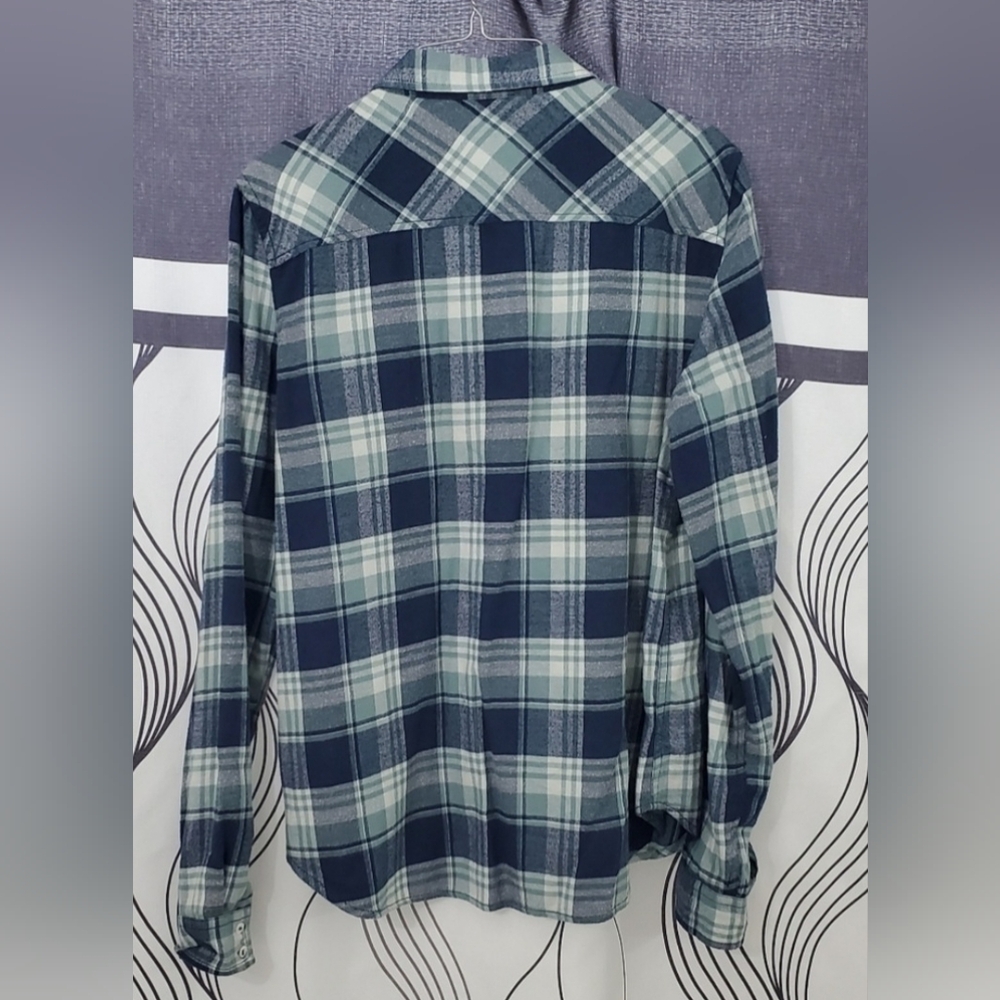 PAIGE Navy and Gteen Blue Plaid Shirt Large - Picture 2 of 5